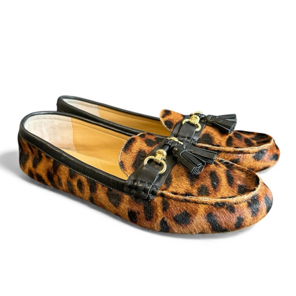 Talbots Leopard Print Loafers Everson Tasseled Pony‎ Hair Driving Moccasins 9.5